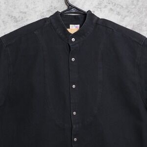 Wah Maker Shirt Men Large Black Frontier Clothing Band Collar Bib Front USA Made